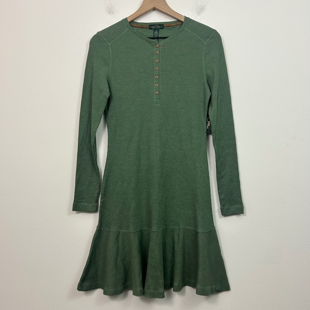 LRL Lauren Jeans Co Ralph Lauren Womens Medium Dress Thermal Henley Green